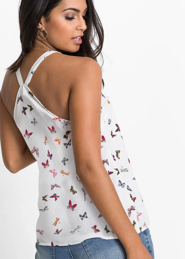 Blusa sin mangas Blanco estampado