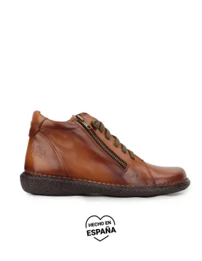 Botines Piel Cordones Elásticos Marrón