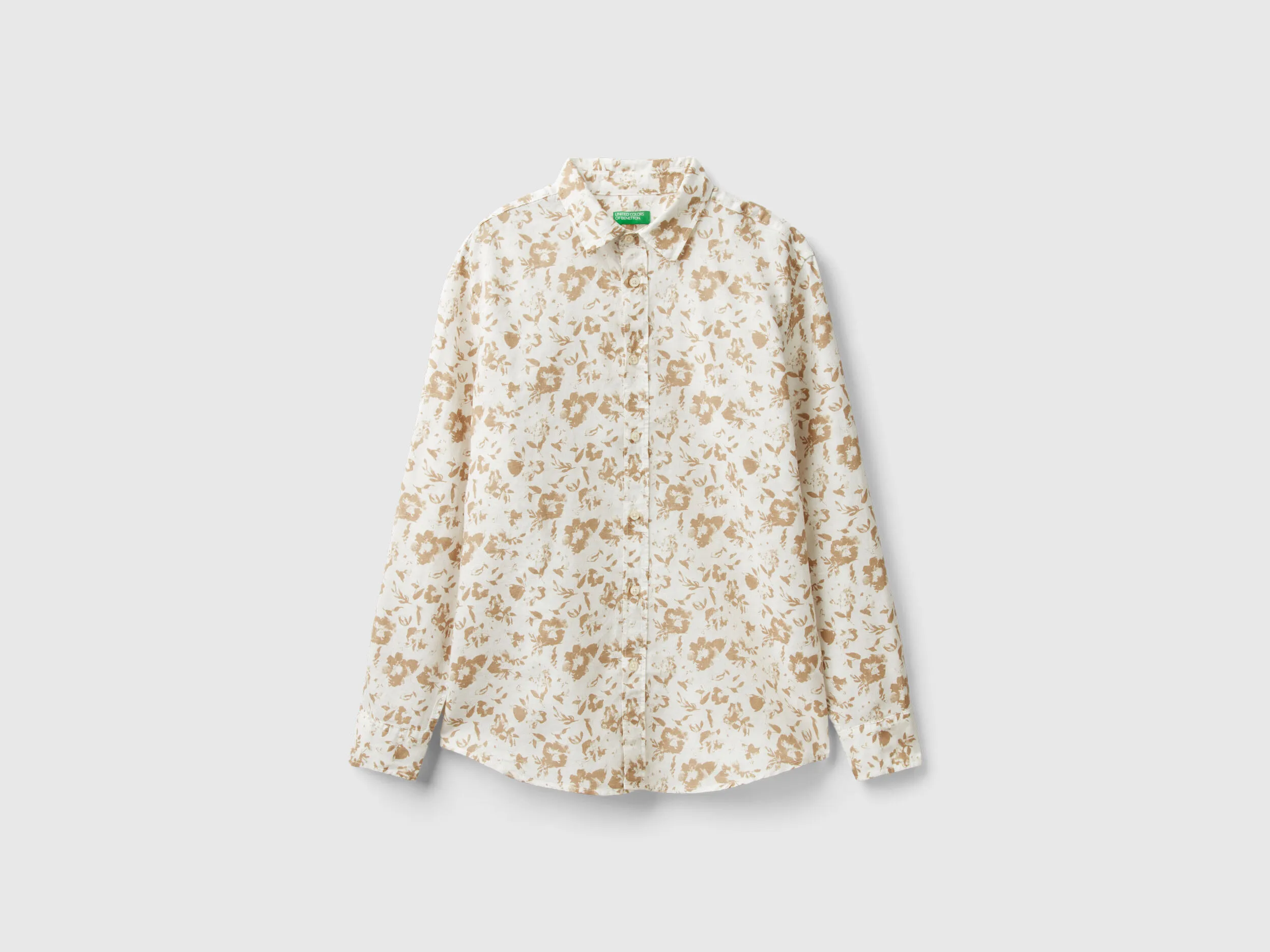 Camisa floral en mezcla de lino
