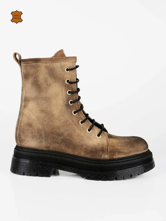 Eclipse Bota de combate mujer en piel serraje con plataforma
