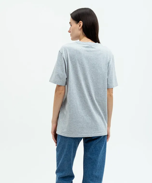 Etro Gray melange t-shirt with floral print and embroidery