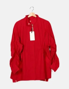 Fabletics Chaqueta impermeable roja mangas fruncidas