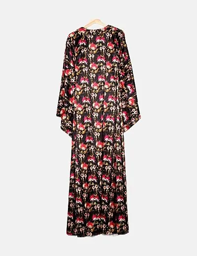 Los Pecos Mutantes Kimono satinado negro print floral