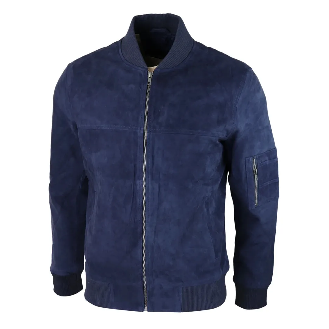Mens Genuine Suede Bomber Chaqueta Cuero Varsidad casual Vintage Smart Casual