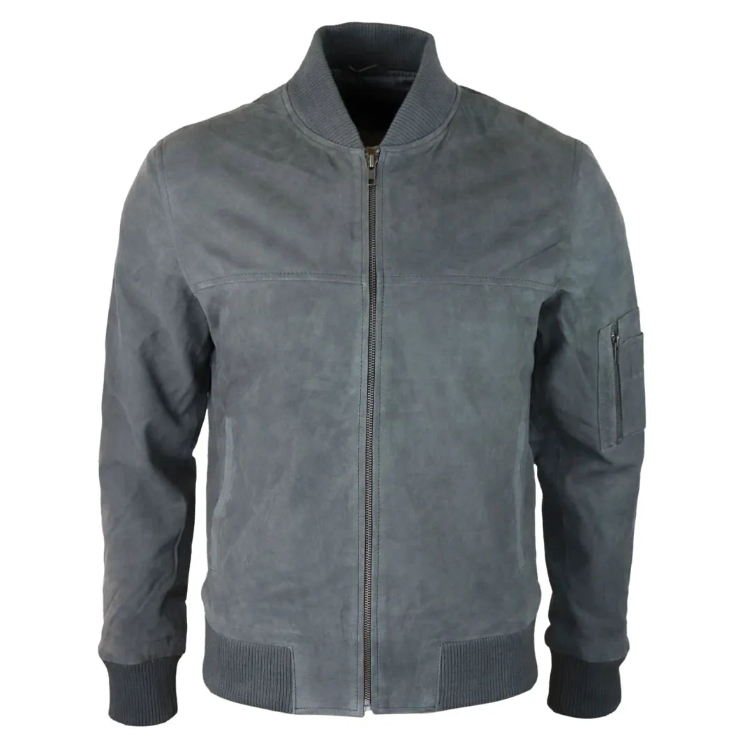 Mens Genuine Suede Bomber Chaqueta Cuero Varsidad casual Vintage Smart Casual