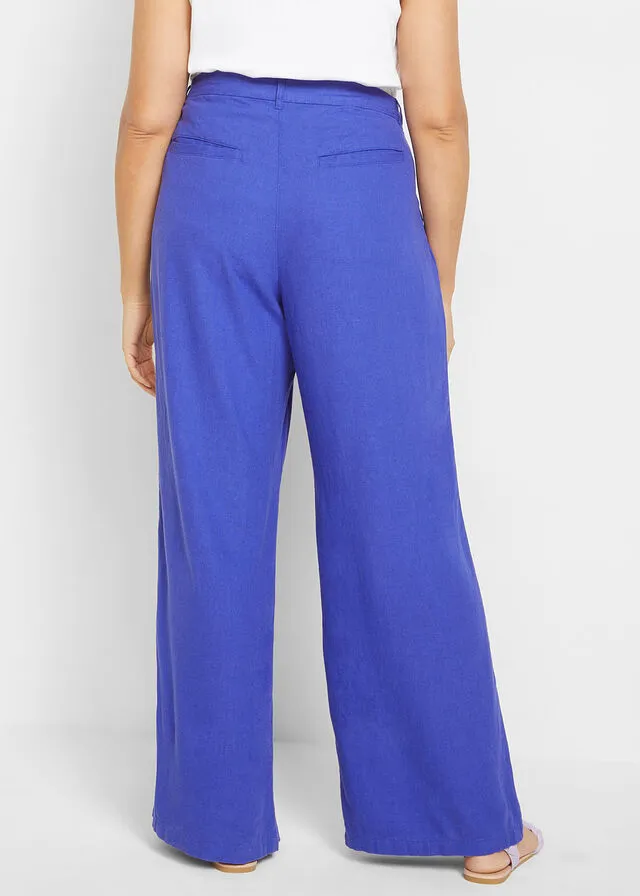 Pantalón palazzo de corte ancho con lino Azul azafata