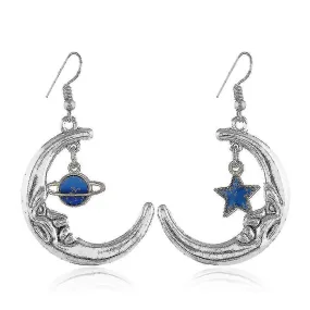 Short Earrings Universe Star Moon Pentagram Glossy Alloy Eardrops For Wedding