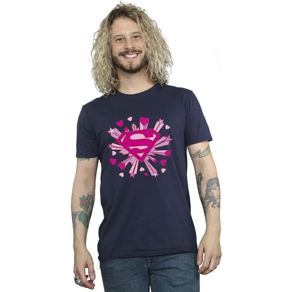 Superman Pink Hearts And Stars Logo