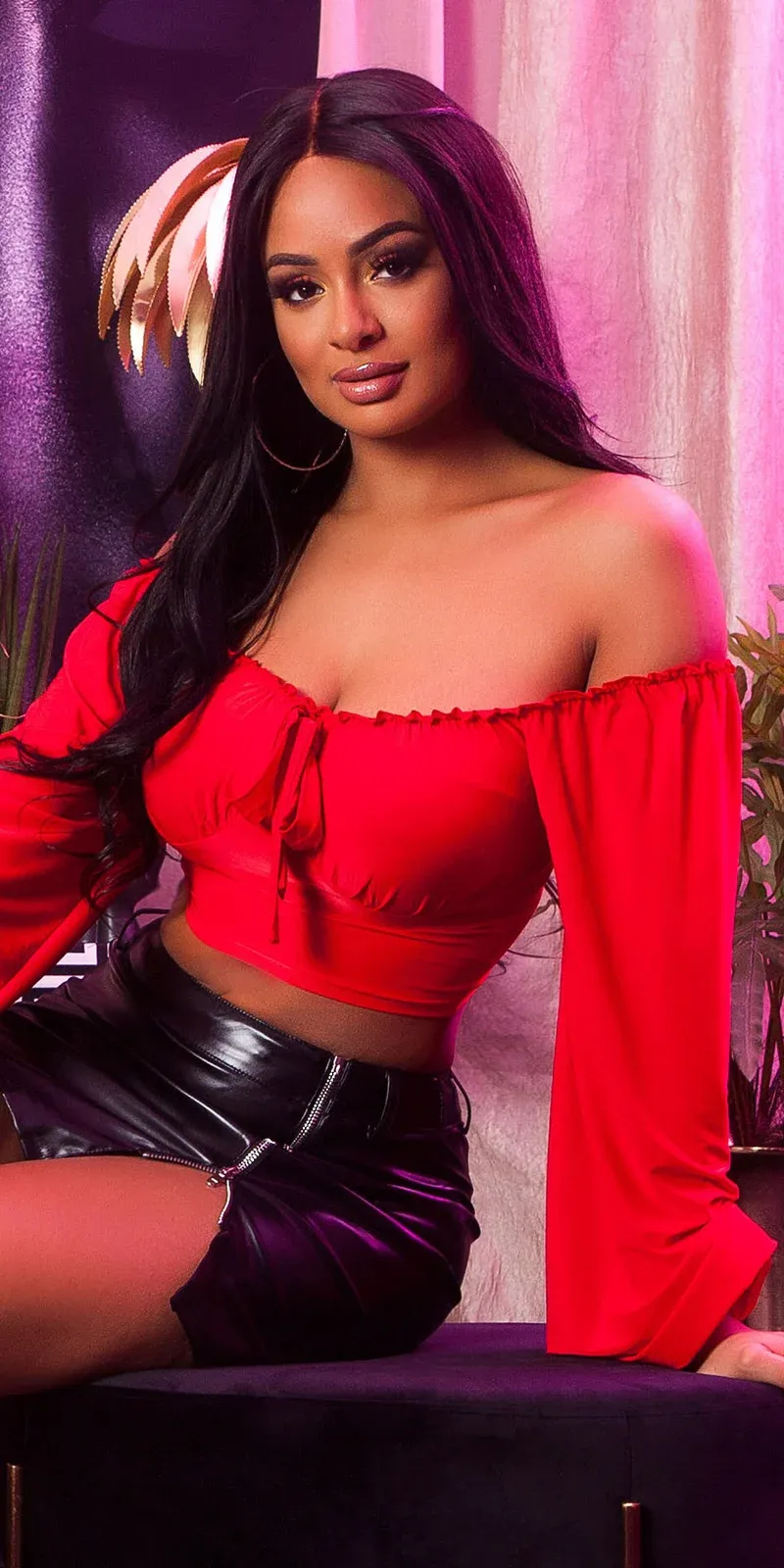 Top crop de mangas anchas rojo