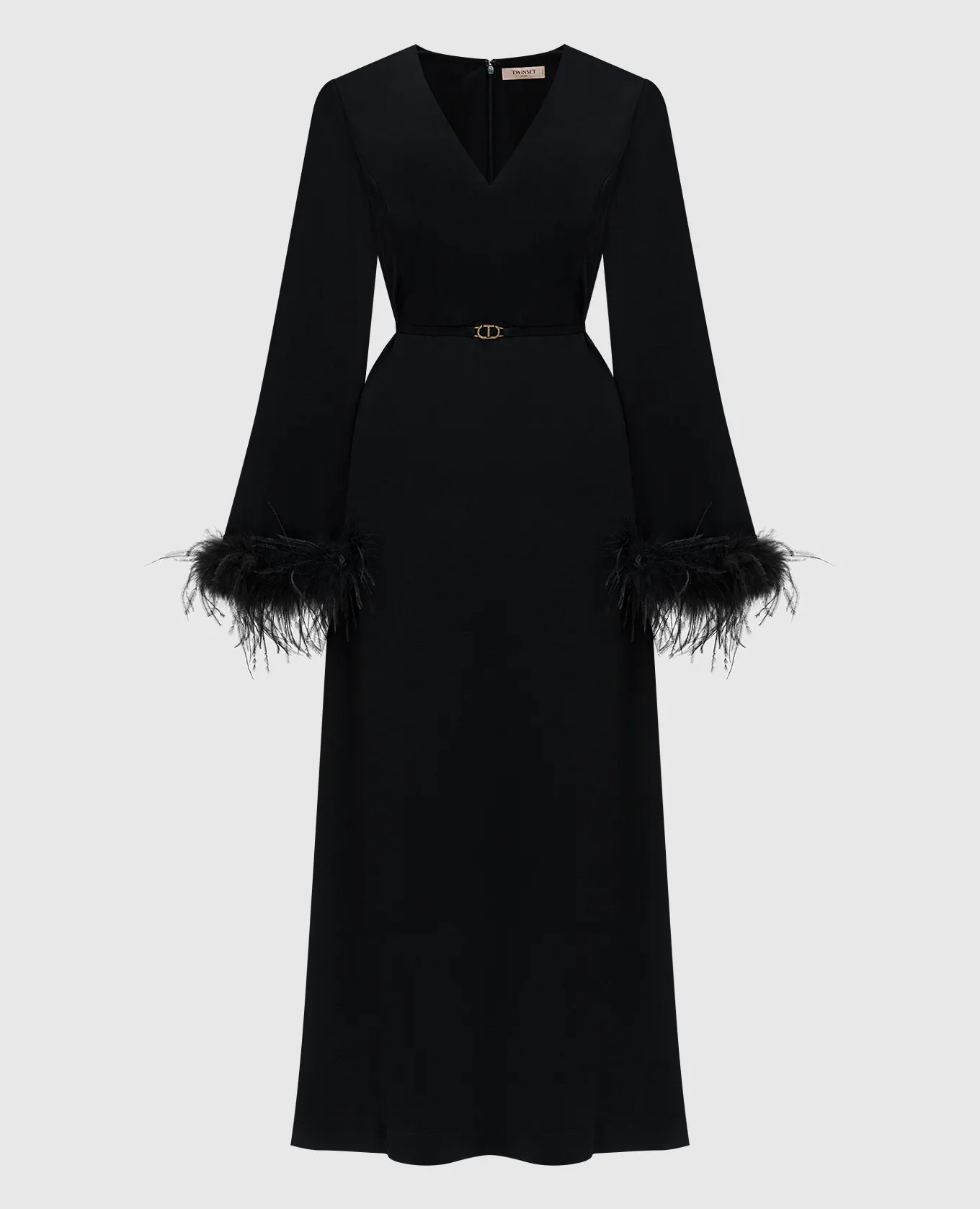 Twinset Black maxi dress with ostrich feathers