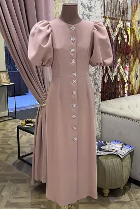 Vestido joya rosa mangas abullonadas